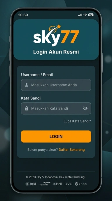 Tampilan halaman login sky77